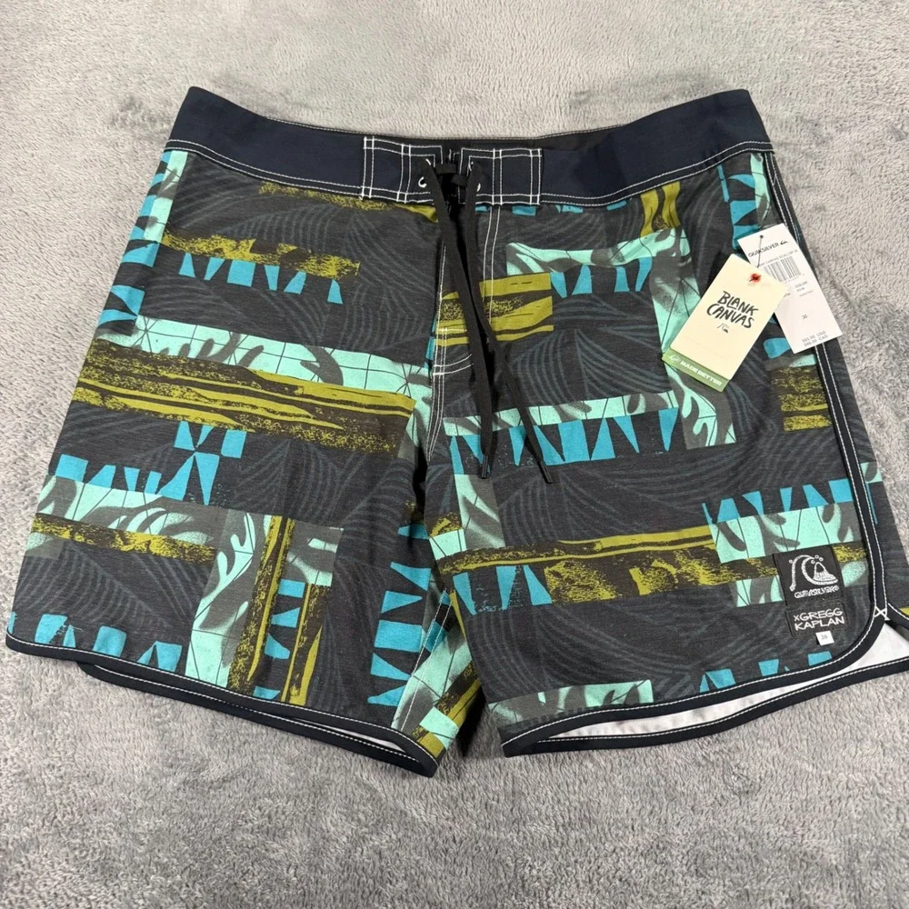 Quiksilver Gregg Kaplan Blank Canvas‎ Board Shorts Mens 36 Black Teal NWT